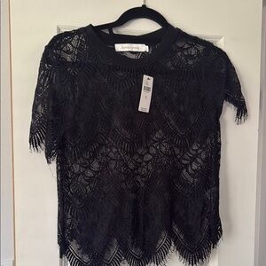 Bishop + Young Black Asymmetrical Lace Blouse